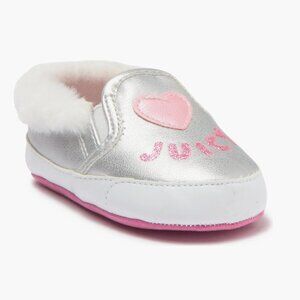 NEW JUICY COUTURE Baby Eureka Faux Fur Trim Silver Glitter Heart Slip On Sneaker